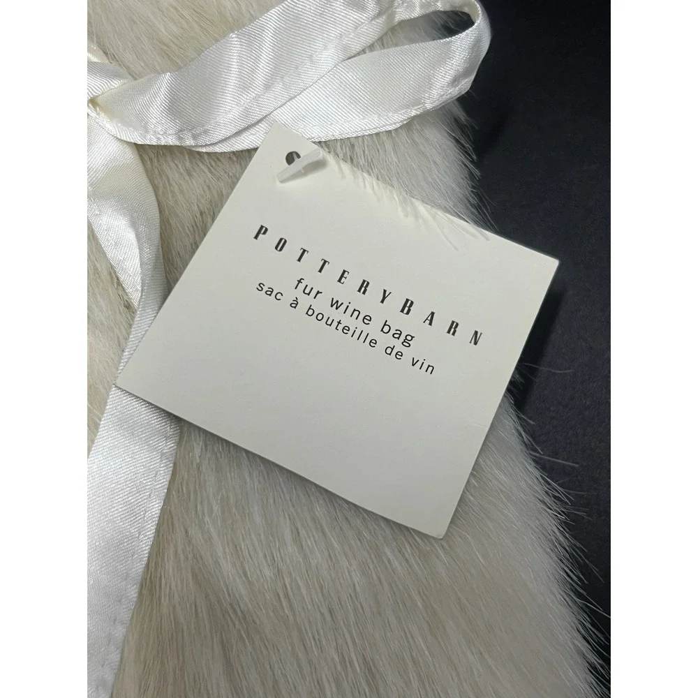 Pottery Barn  Faux Fur Wine Bag Holder Liquor Sleeve Cream 13